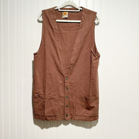 Chico's Jackets & Blazers - Vintage Chicos Cotton Longline Vest Lagenlook Light Brown Size Large